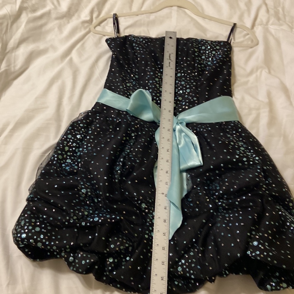 Jessica McClintock champagne turquoise sparkle strapless dress SZ 3 vintage cute - Picture 8 of 11